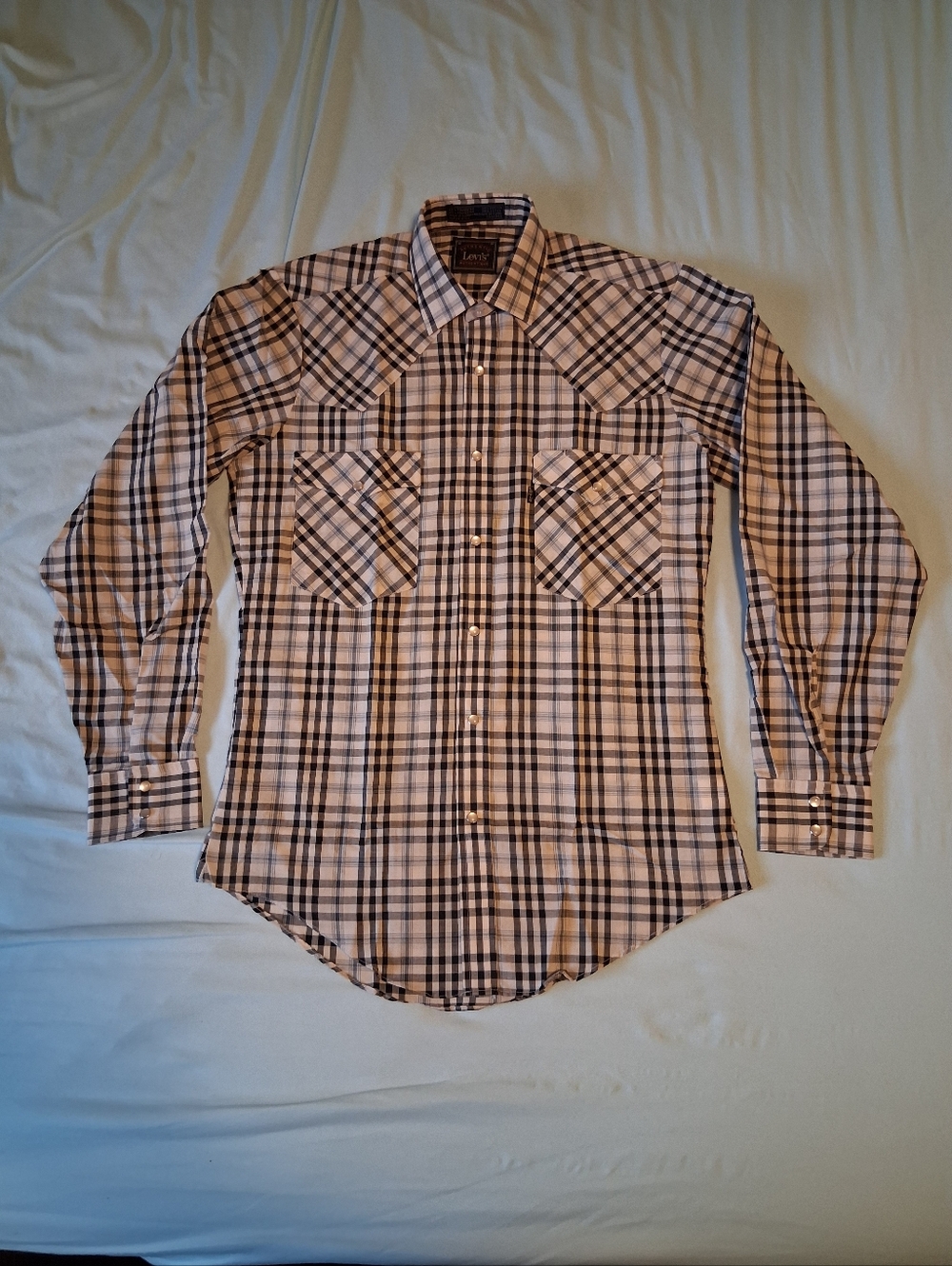VTG 1980s Levi's Black Tab Black & White Plaid Western Long Sleeve Shirt Adult S